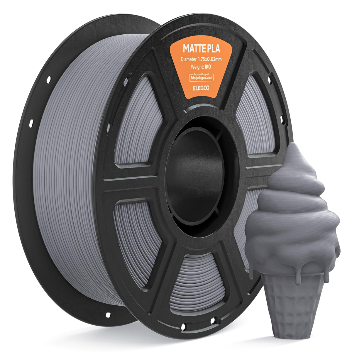 ELEGOO Matte PLA 3D Printer Filament 1.75mm White 2KG, Matte Finish