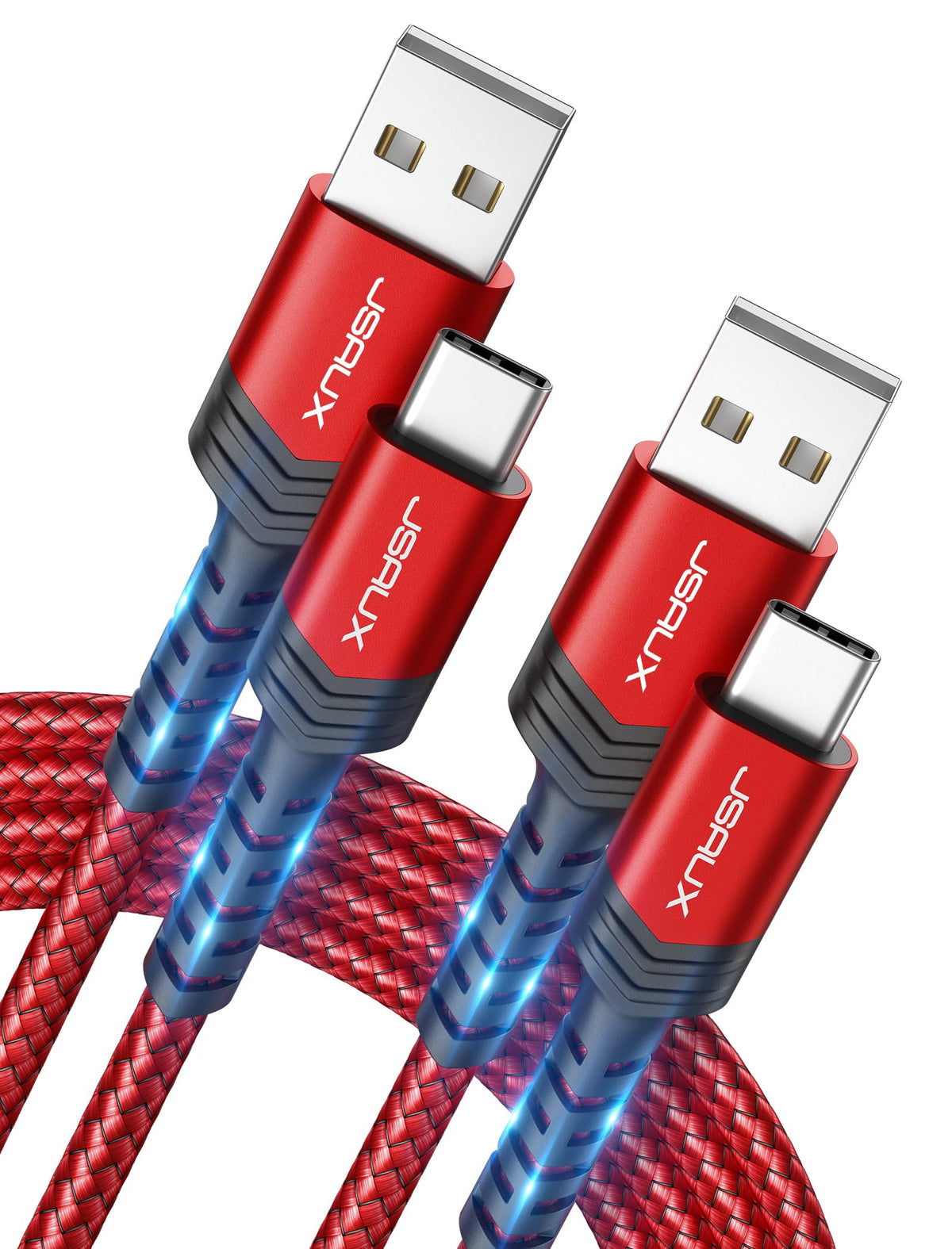 JSAUX USB C Cable for iPhone 18 Pro Carplay, Samsung Galaxy, 2m 2-Pack, Red