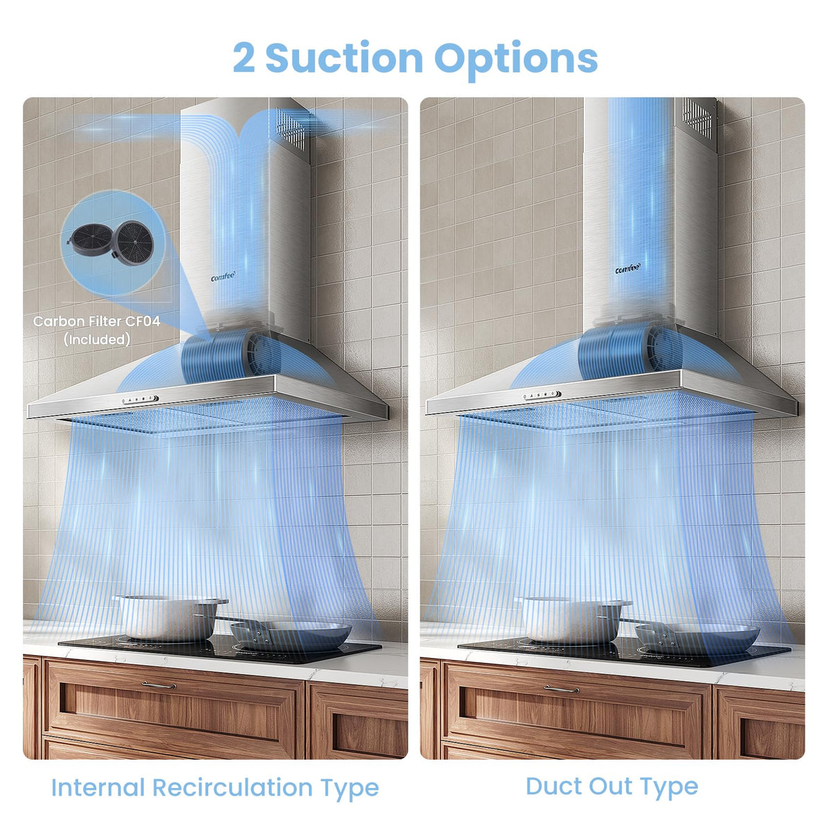 COMFEE' 90cm Chimney Cooker Hood, Class A++ Wall Mounted Kitchen Extractor