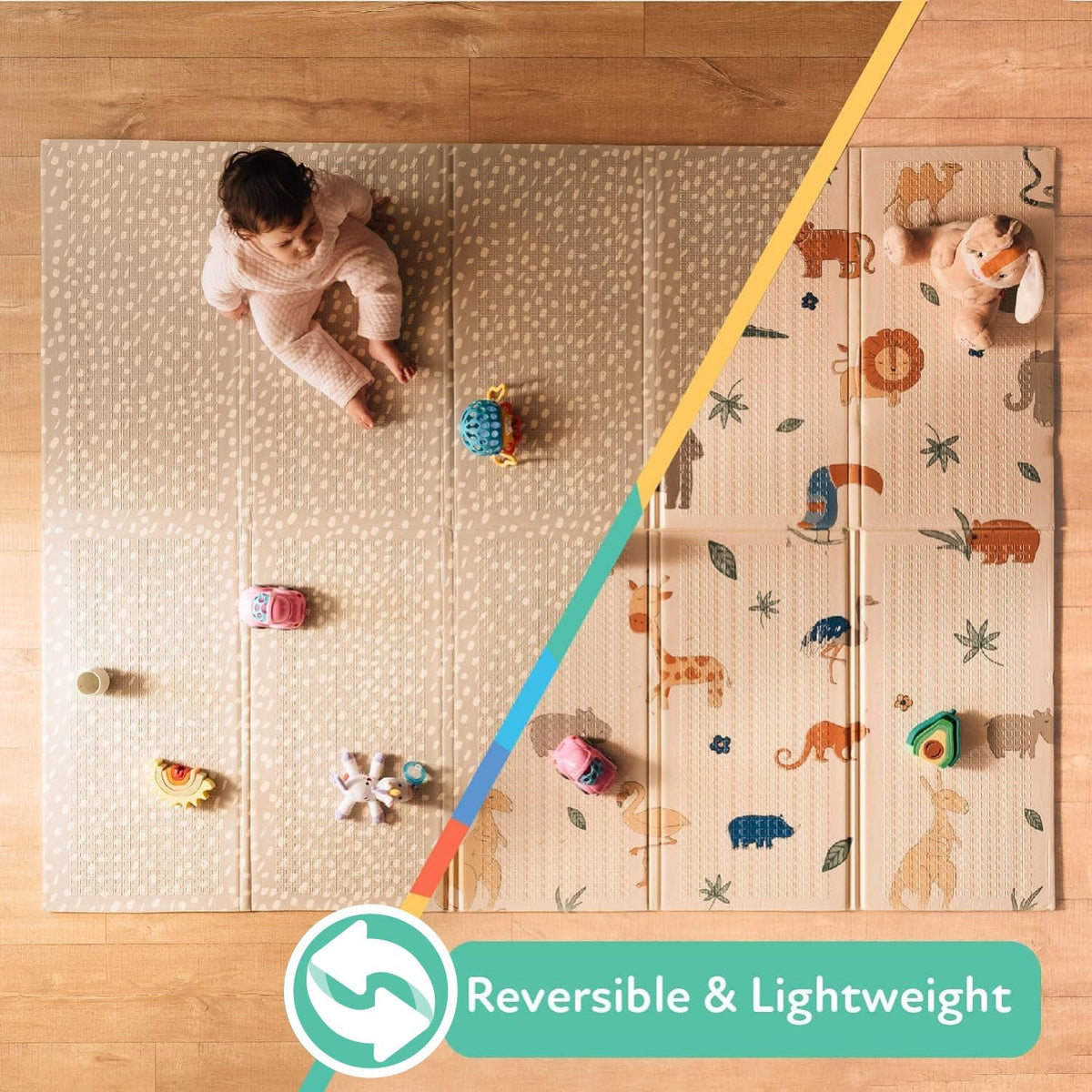 Nuby Foldable Reversible Baby Play Mat, 150 x 200 cm, XXL, 0M+, Rainbow