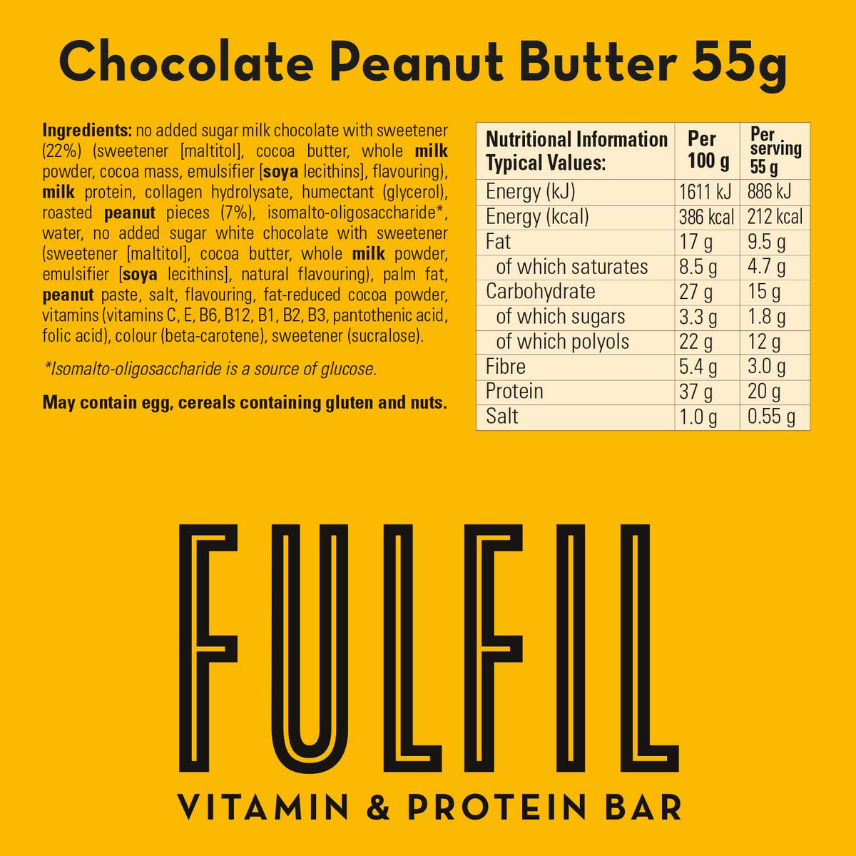 FULFIL Vitamin and Protein Bars, Chocolate Salted Caramel Flavour, 15 x 55g