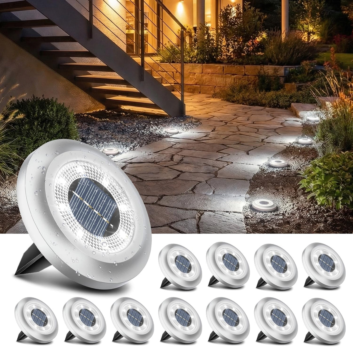 Torchtree Solar Lights Outdoor Garden,600mAh Solar Ground Lights, 8 LED Solar Disk Lights for Garden Lawn Pathway Yard Landscape Walkway（8 Pack Bright White） ﻿