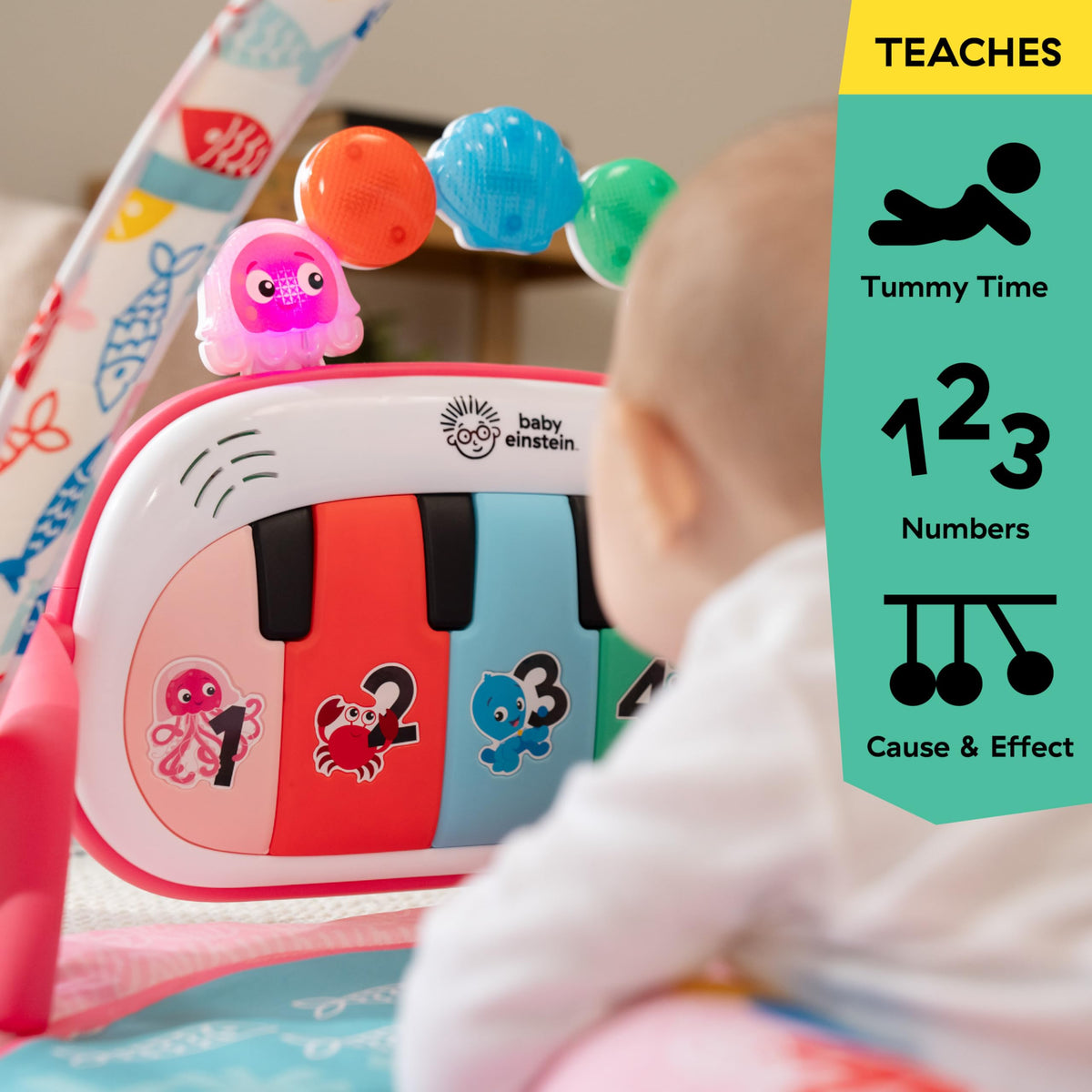 Baby Einstein 4-in-1 Kickin Tunes Play Gym, Tummy Time Baby Play Mat with Kick Piano, Music & Language Discovery, Sensory Toys, Lights & Sounds, for Newborns & Up