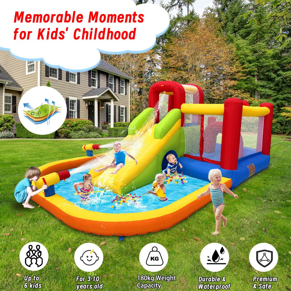 Baralir 7-in-1 Kids Inflatable Bouncy Castle with Blower — 371x351x188cm | Ages 3-10