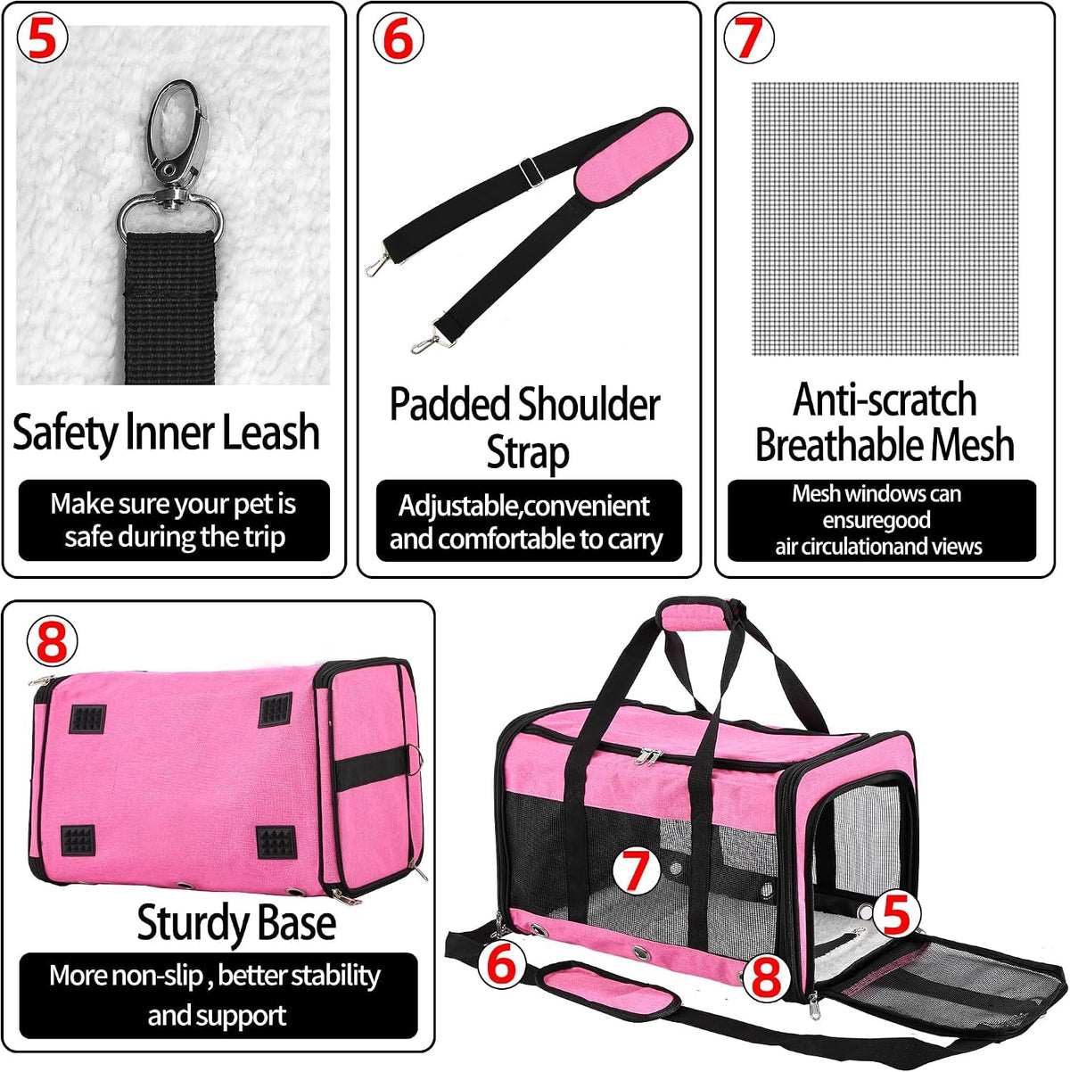 Dycietx Soft Sided Foldable Cat/Dog/Pet/Puppy Carrier Bag, Portable Pets Travel Carriers For Cats/Dogs With Shoulder Strap & Removable Mat, Durable Cat Basket of 17 lbs Airline Approved(Black, M)