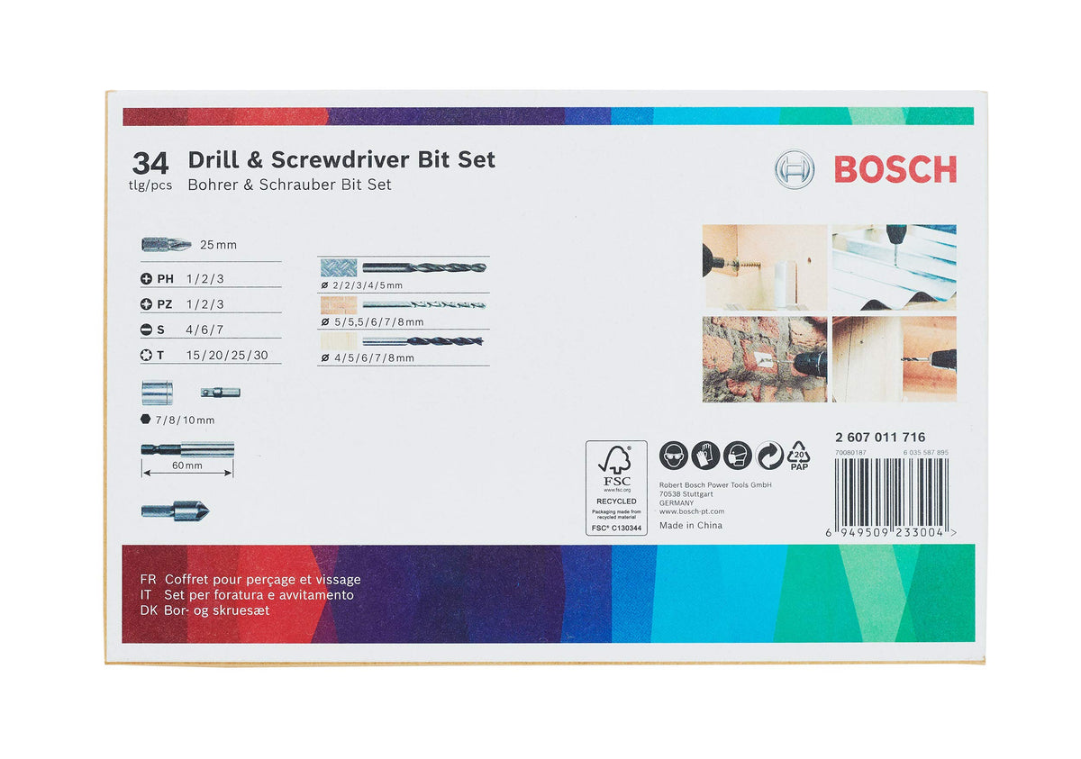 Bosch 34pc. X-Line Drill and Screwdriver Bit Set (for Wood, Masonary and Metal, Accessories Drill and Screwdriver)