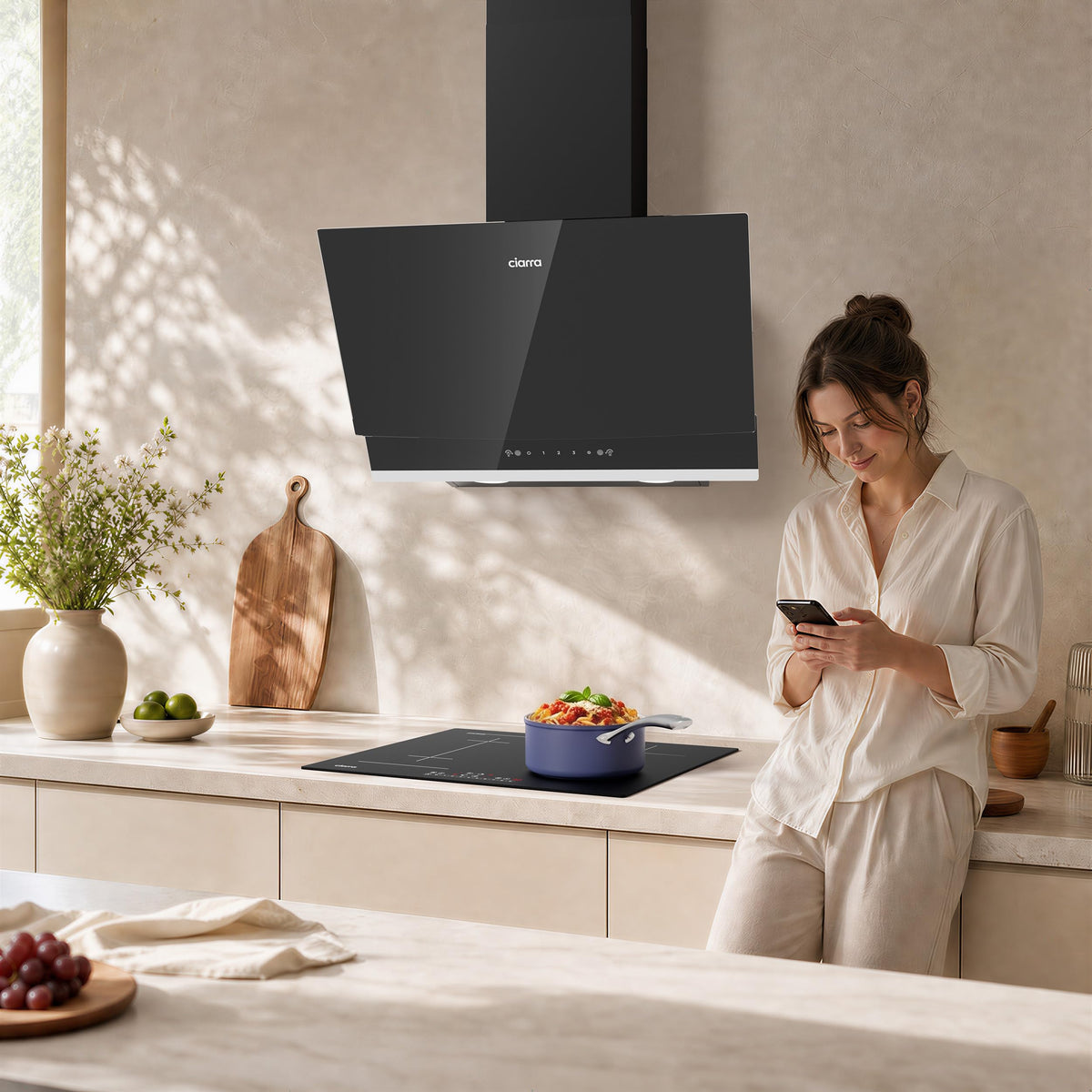 CIARRA 60cm White Angled Cooker Hood, Gesture Control, A+++, CBCW6736A