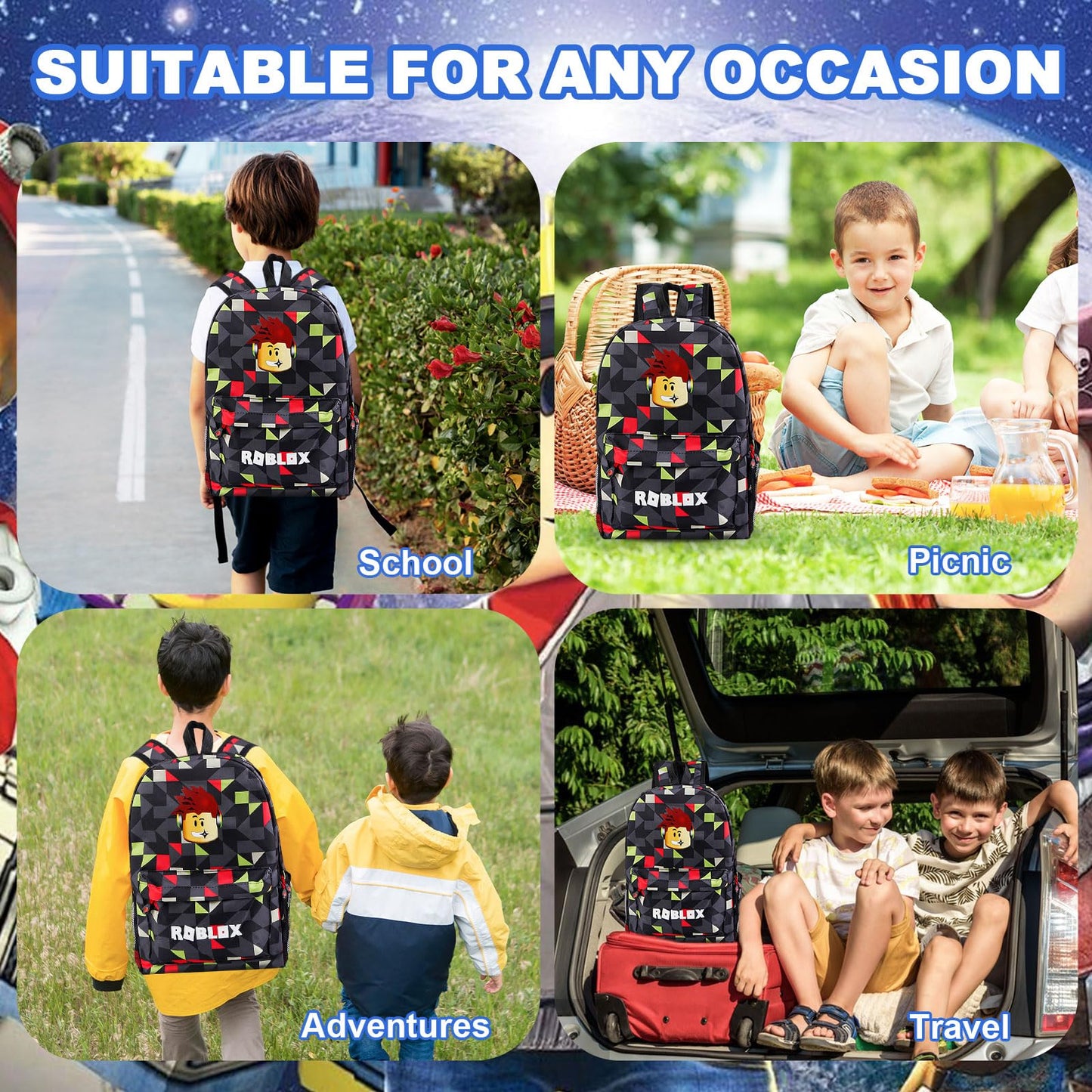 yumcute De-mn Backpack Kids, Teen Game School Bags, Children Primary Schoolbag, Children's School Backpack, 17 Inch Large Capacity Travel Rucksack Waterproof Boys Girls Book Bags for Aged 3-12 Years