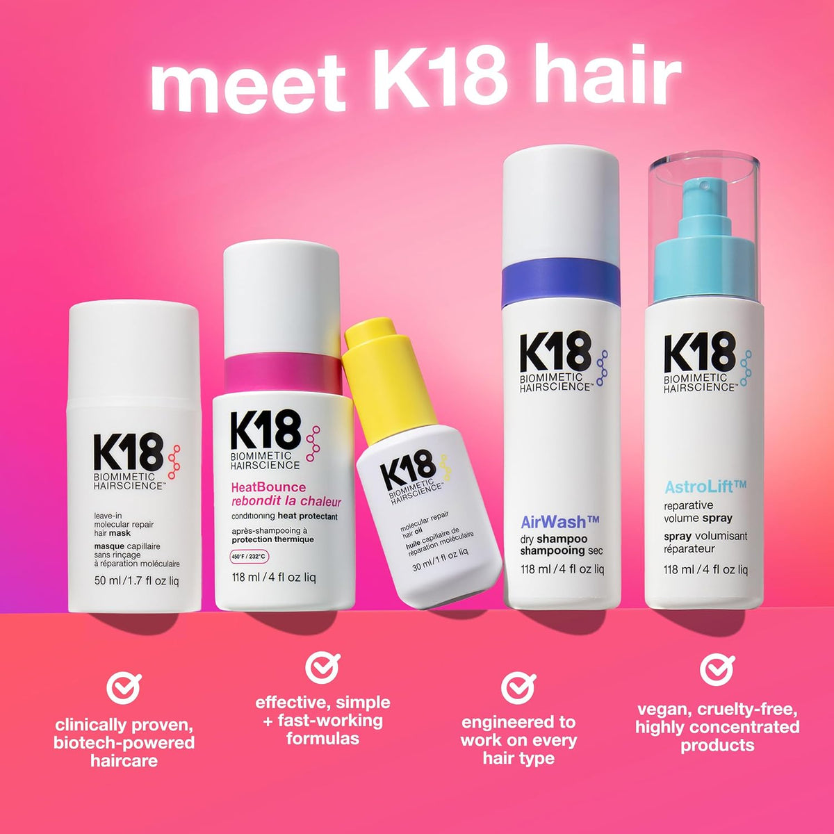 K18 Leave-In Molecular Hair Mask, Repairs Dry or Damaged Hair, Reverse Hair Damage from Bleach, Colour, Chemical Services & Heat