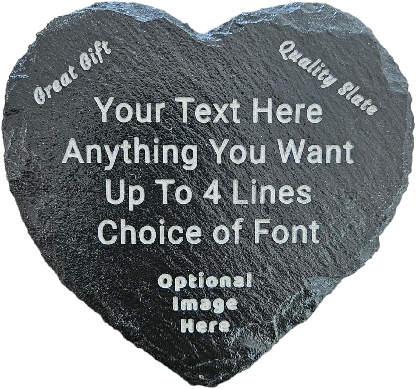 Personalised Engraved Heart Shape Slate Coaster/Placemat - Any Engraving - Optional Image- Hand Finished in UK 11cm or 25cm
