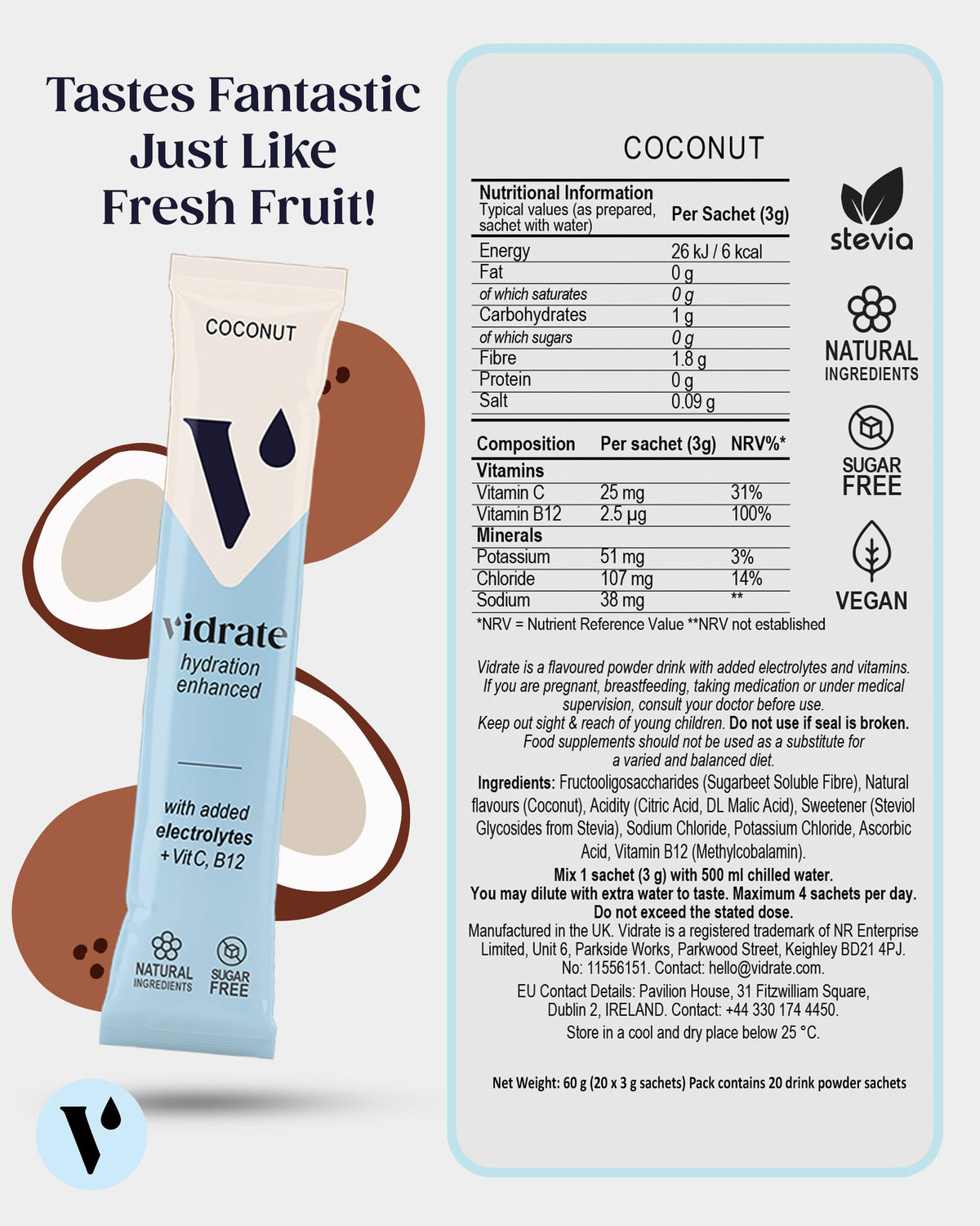 Vidrate Electrolytes Powder, Mixed Berry Variety Pack, 30 Sachets