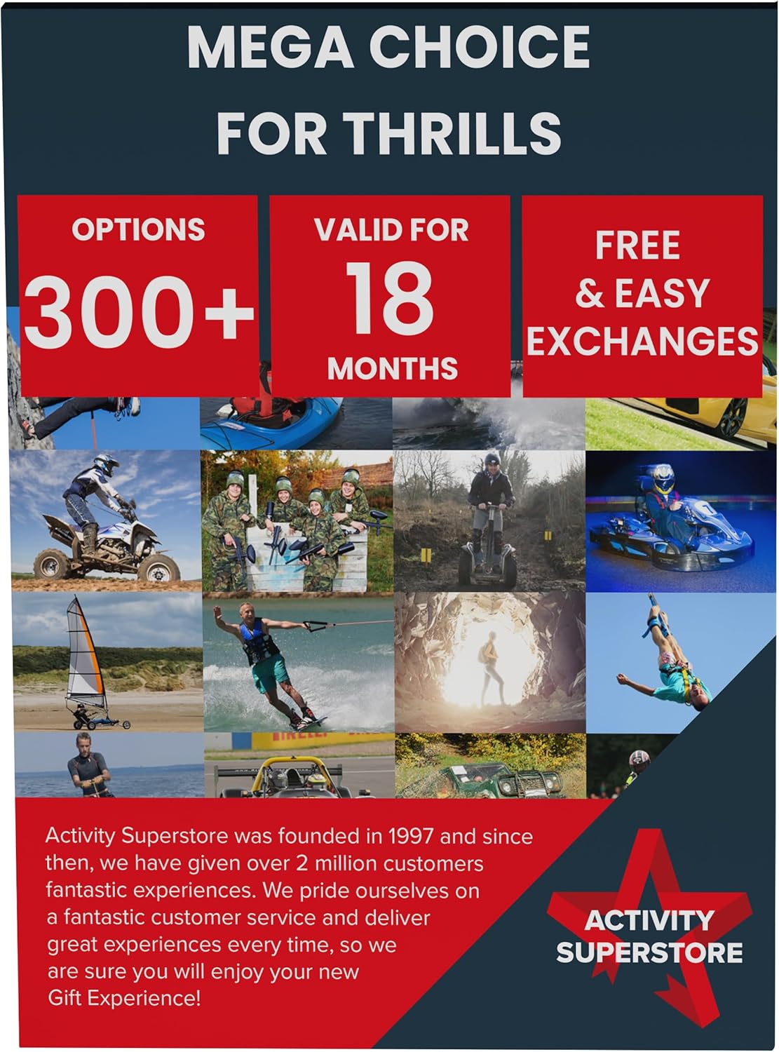 Activity Superstore Mega Choice for Thrills Gift Experience Voucher, Choice of 300+ Options, Experience Days, Days Out, Adventure Experience, Birthday Gifts
