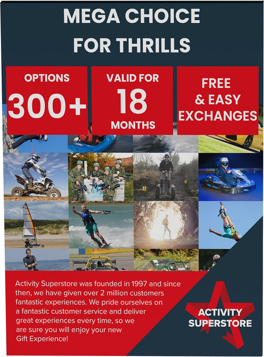 Activity Superstore Mega Choice for Thrills Gift Experience Voucher, Choice of 300+ Options, Experience Days, Days Out, Adventure Experience, Birthday Gifts