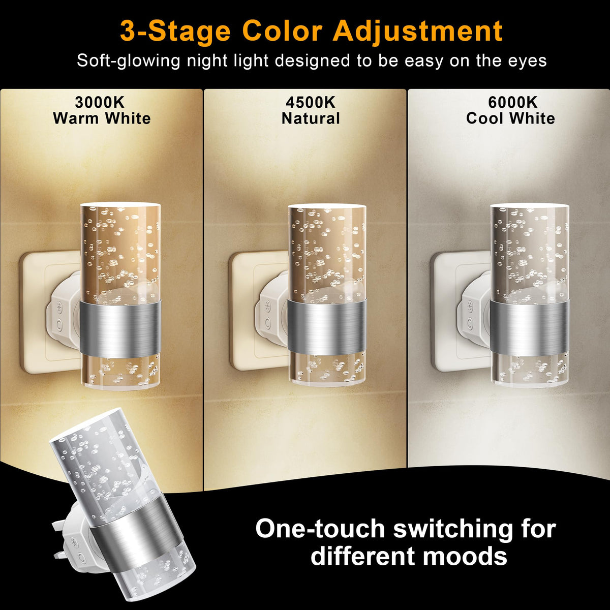 Night Light Plug in Wall with Dusk to Dawn Sensor Modern 2 Pack Gold