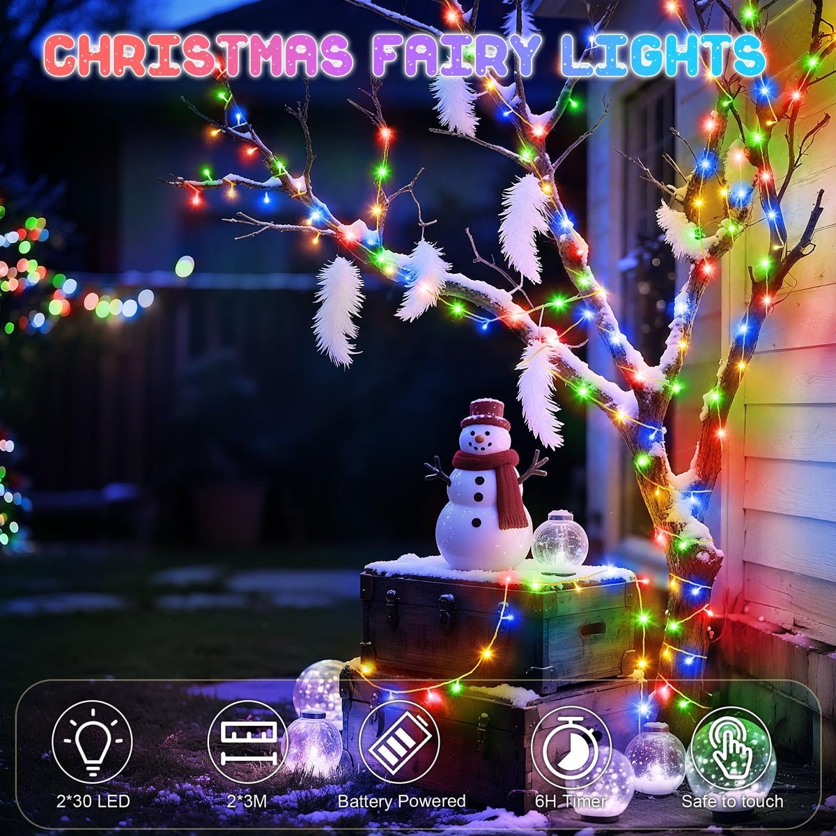 Dalugo Battery Fairy Lights, 3M 30 LED Warm White String Lights with 6h Timer, IP65 Waterproof Battery Powered Fairy Lights for Indoor Outdoor Christmas Decorations