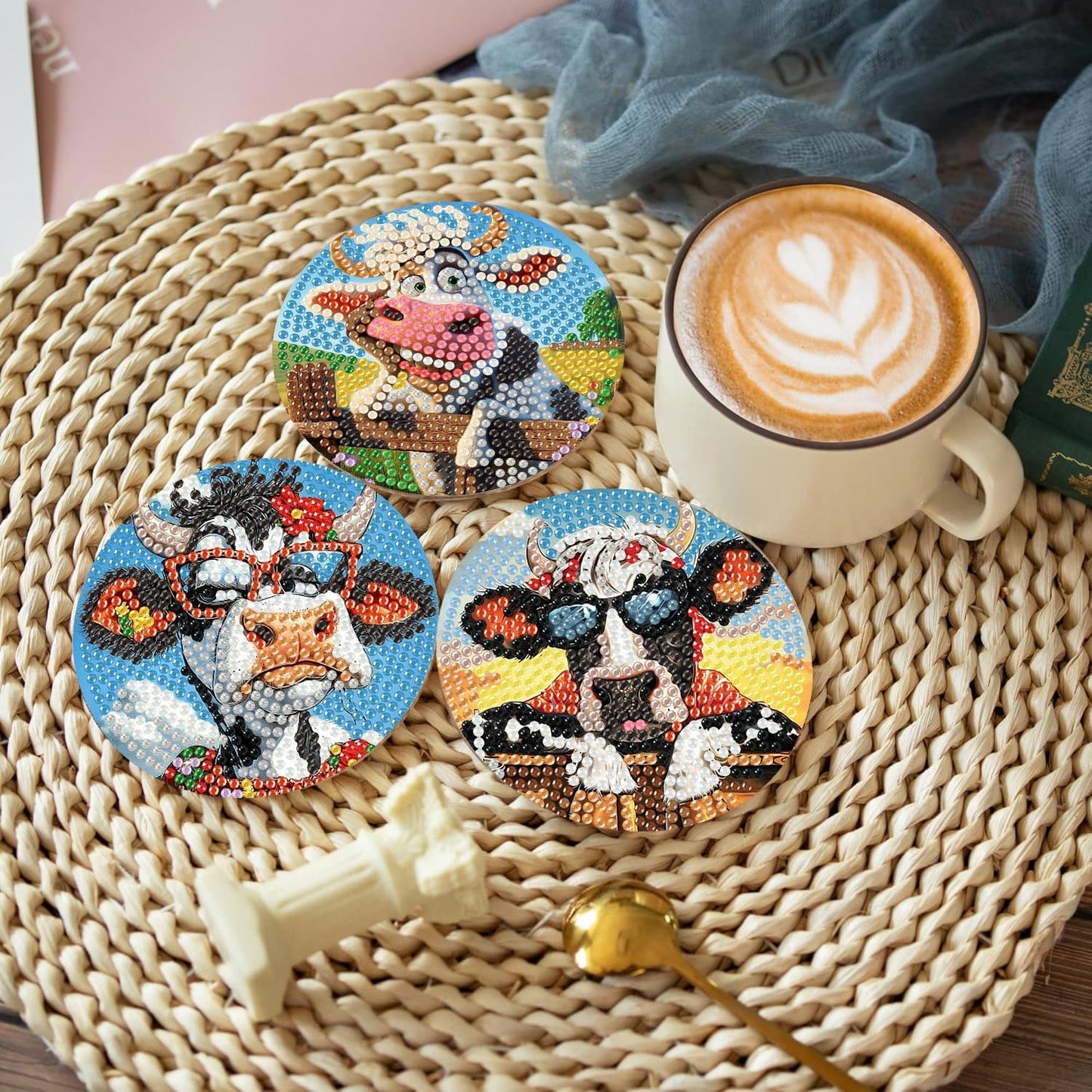 8 Pcs Flowers Diamond Art Coasters Kits for Adults Begainners,Full Drill Diamond Painting Coasters Kit with Holder,DIY Gem Painting Craft Kits for Adults Supplies Gift (Flowers).