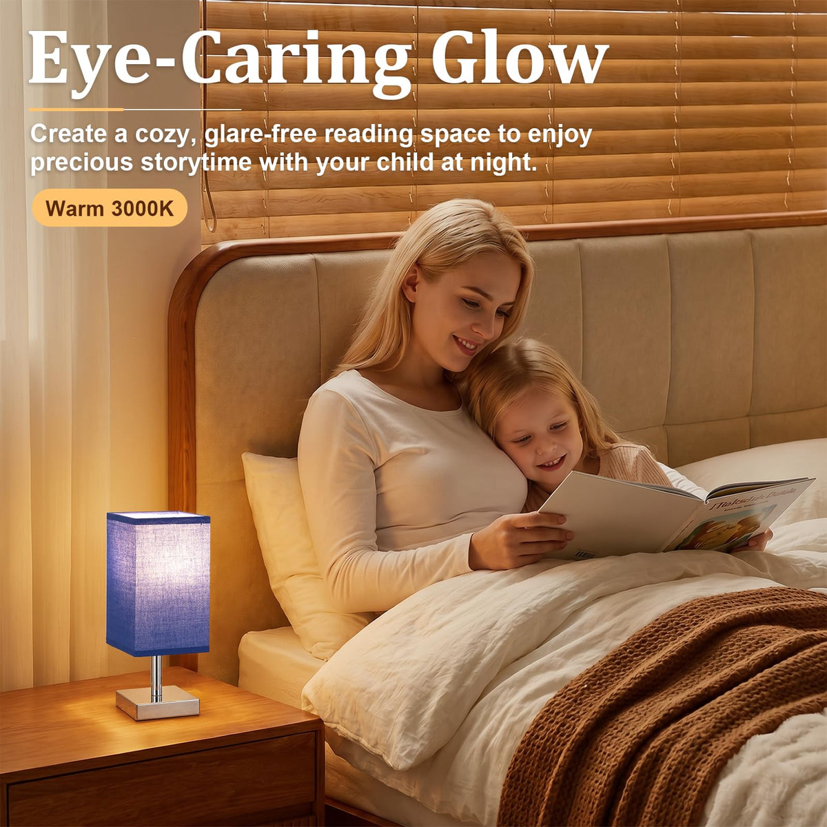 White Table Lamp for Bedroom, Small Bed Lamp with for Bedroom, Silver Base(Bulb Included)