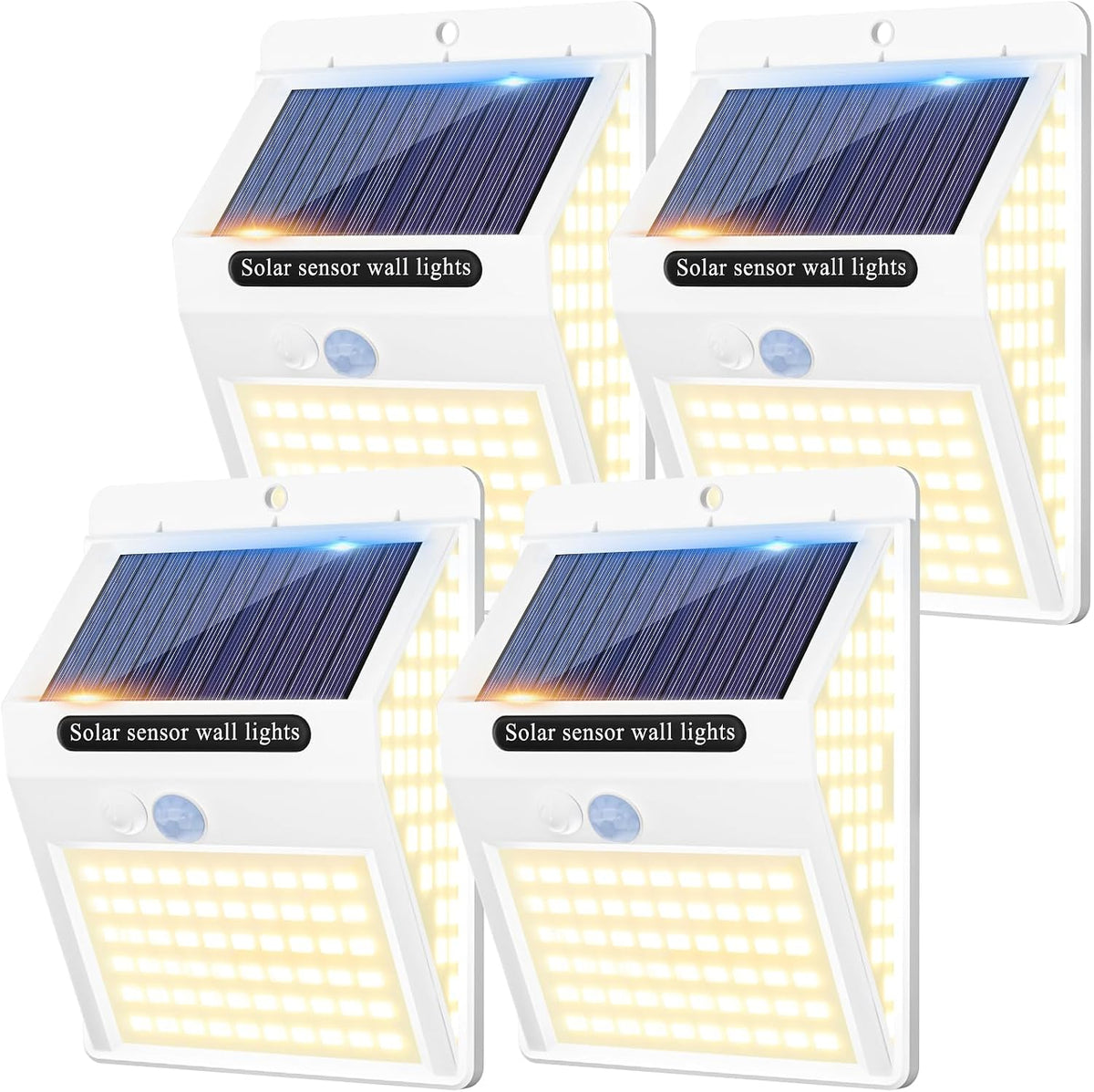 litogo [4 Pack White Frame 140LED Solar Security Lights Outdoor, Solar Motion Sensor Lights 270ºWide Angle Waterproof Solar Powered Durable Wall Lights Outside 3 Modes