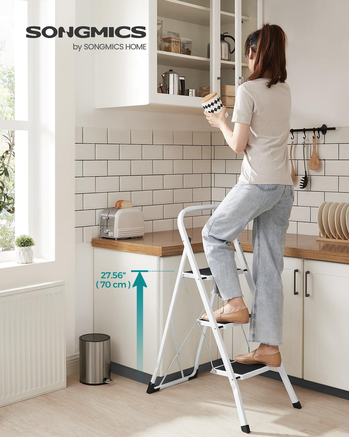 SONGMICS 2-Step Ladder, Folding Step Ladder, Safety, Holds up to 150KG