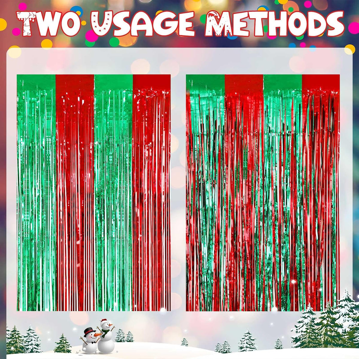 JULMELON 4 Pcs Christmas Tinsel Foil Fringe Curtains with Garland Decor