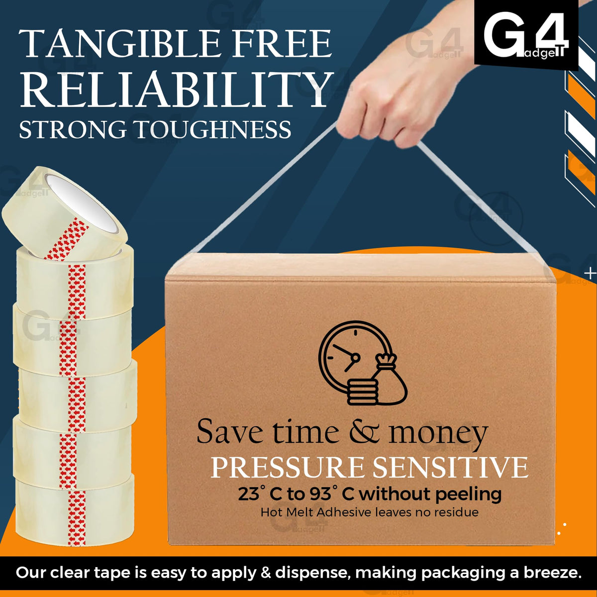 G4GADGET Pack of 3 Clear Packing Tape - Heavy Duty Transparent Tape 48mm x 66m - Ideal for Moving, Packing Boxes, and Secure Packaging