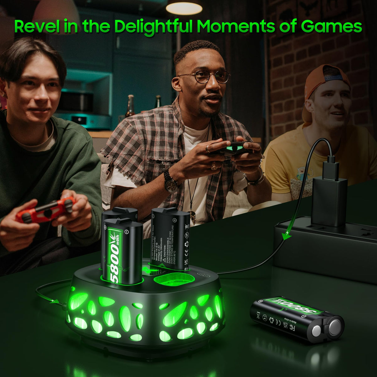 6200mWh Battery for Xbox One/Xbox Series S/X, 2 * 6200mWh Rechargeable Battery 2 Hours Full Charged Fast Charging Station for X-box One/S/X/X-box Series S/X Controller