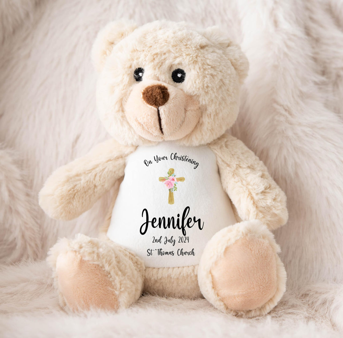 Crafted Memories - Personalised Bunny Rabbit | Custom Name & Date | Christening & Baptism Keepsake | Baby Girl & Boy | Soft Grey, White | Ideal 1st Birthday Present
