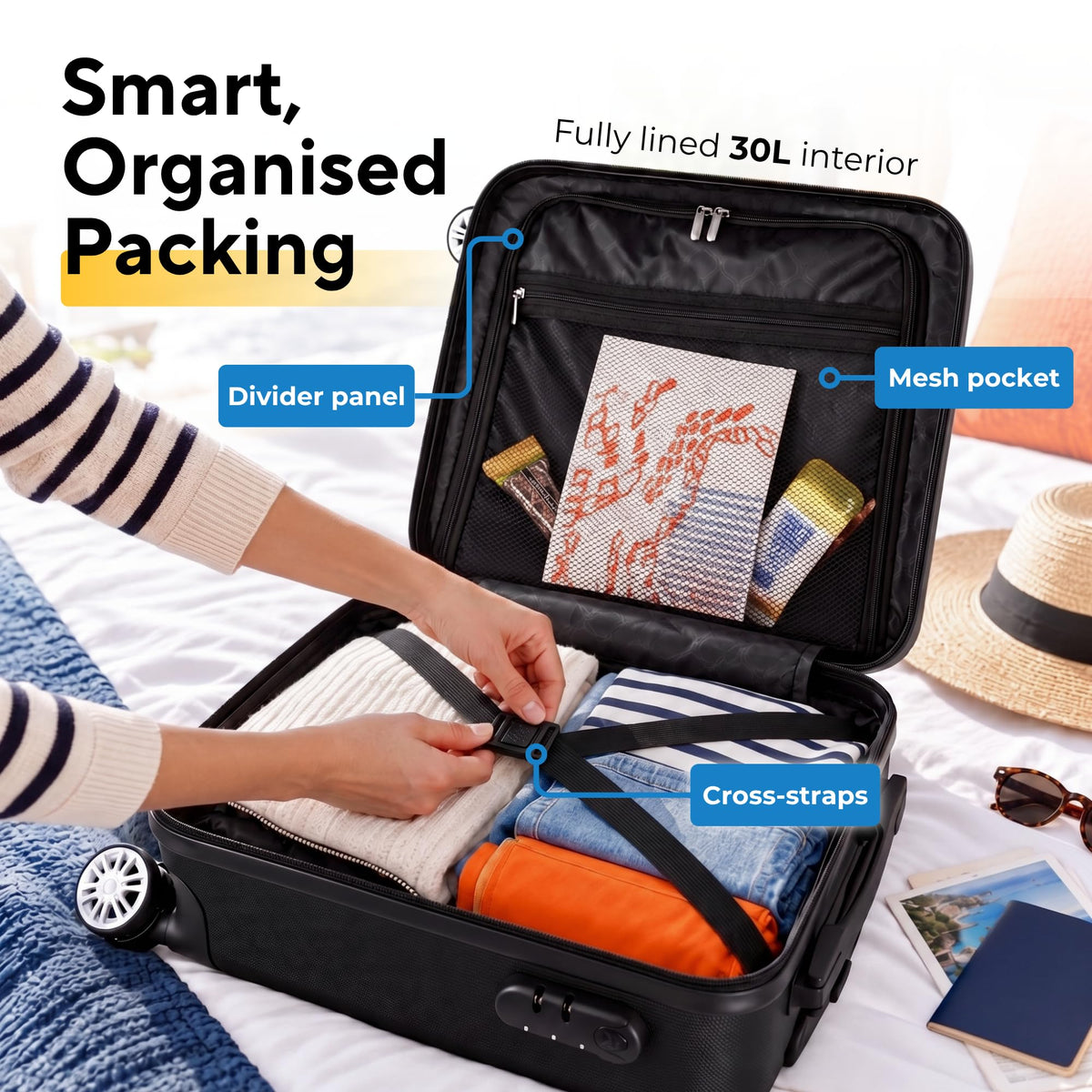 WORLD EXPLORER Cabin Suitcase 55x40x20cm, 34L Carry-On Cabin Bag, Dark Grey