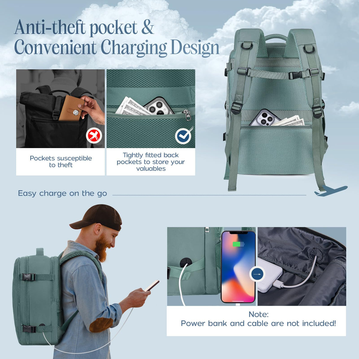 Xkdoai for Ryanair Cabin Bags 40x30x20,Backpack with TSA Approved Clear Bag