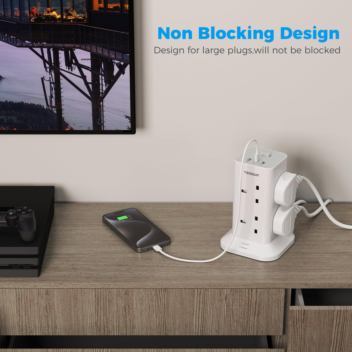 TESSAN Tower Extension Lead with USB C Slots