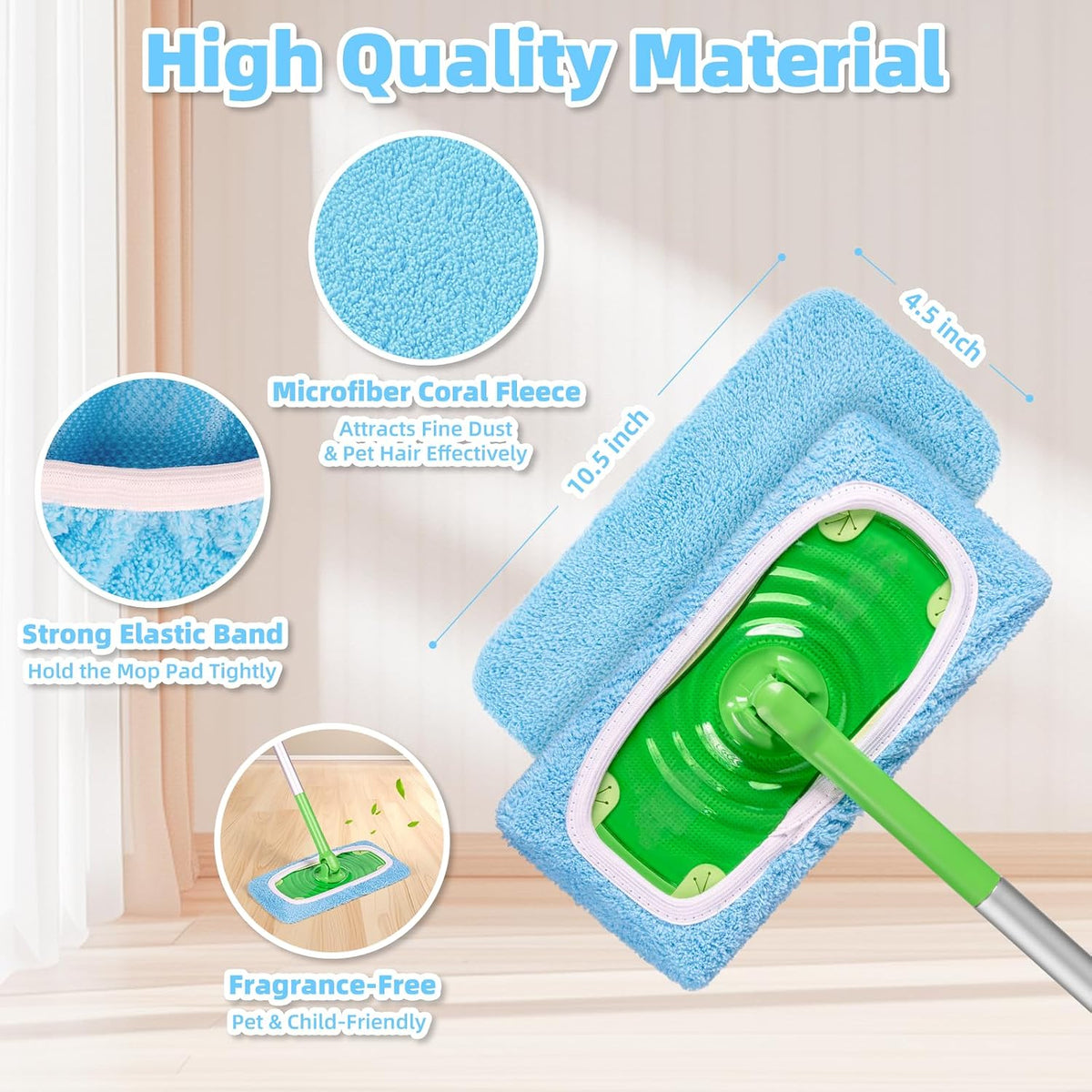 6 Pack Reusable Mop Pads Compatible with Flash Speed Mop, Microfiber Washable Speed Mop Refill Wipes, Dry & Wet Sweeping Mopping Cloths (Yellow-Green + Sky Blue)