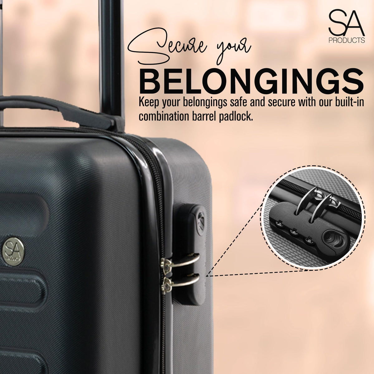 SA Products Cabin Suitcase - 34L Carry On Hard Shell Bag - 55x40x20 - Grey