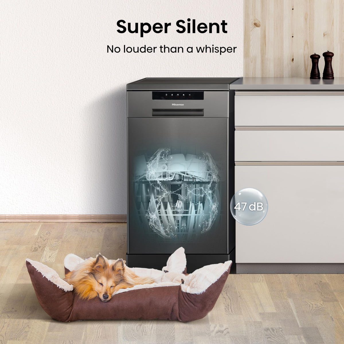Hisense HS523E15WUK Slimline 10 Places Free Standing Dishwasher White with 30 Minutes Quick Wash [Energy Class E]