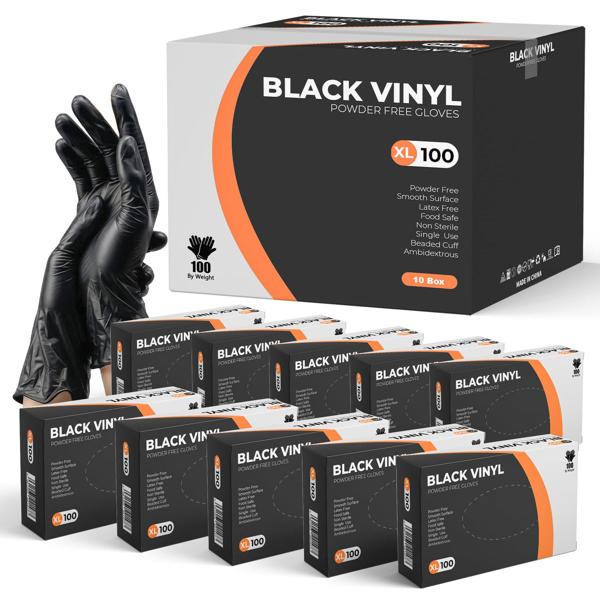 Black Vinyl Gloves, 100 Count, Powder Free & Latex Free, Multi-Purpose Black Disposable Gloves for Food Handling, Cooking, Cleaning & Medical Use (S, 100)