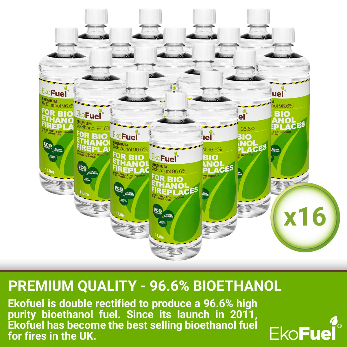 EKOFUEL (12 x 1 Litre) Premium Bioethanol Fuel – Liquid Fuel for Fires Pits, Fireplace | High Purity Clean Burning Bio | Indoor & Outdoor Ethanol Fuel