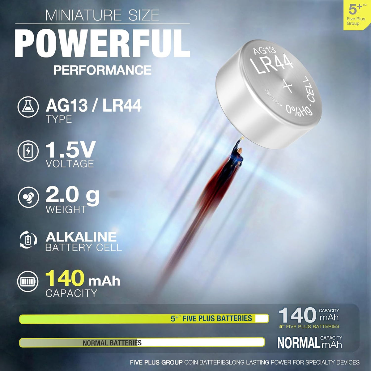 LR44 AG13 A76 357 303 SR44 L1154 LR1154 1.5V Alkaline Button Cell Batteries (20 Pack) – High Capacity Coin Batteries for Watches, Toys, Key Fobs & Small Electronics