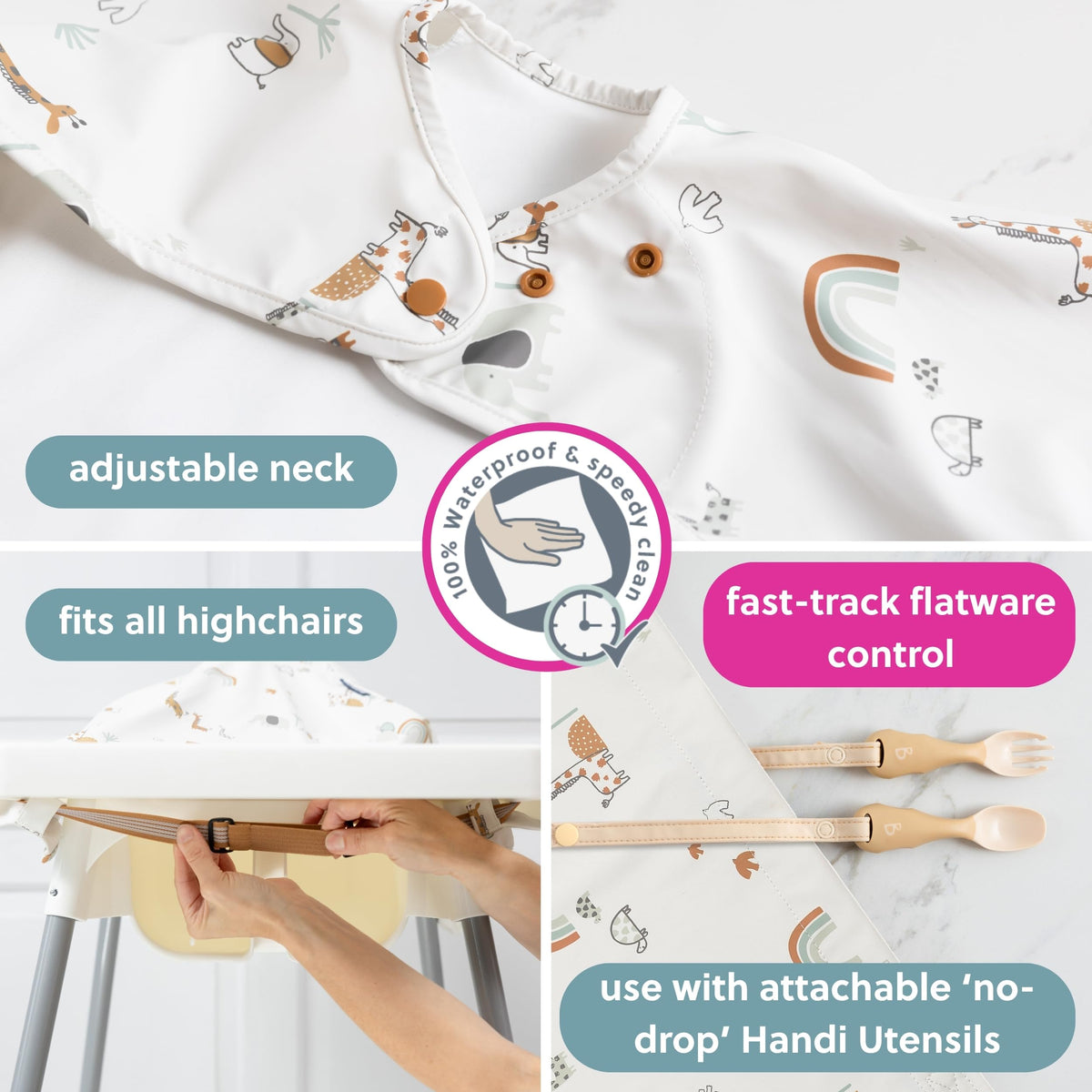 BIBaDO Long Sleeve Baby Bibs - Coverall Weaning Bib with Highchair Strap