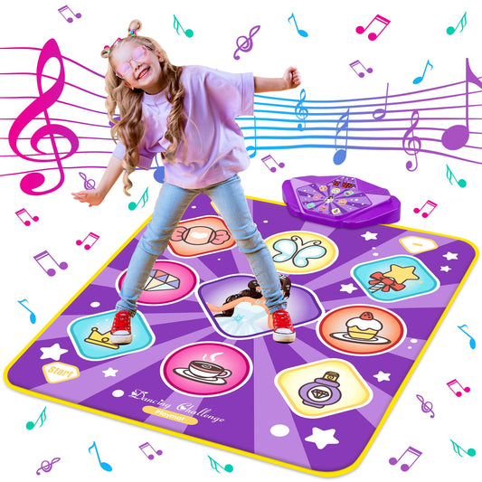 FHNSEL Kids LED Light-Up Dance Mat — 5 Game Modes, Built-in Music, Foldable | Ages 6-12 | Purple & Pink