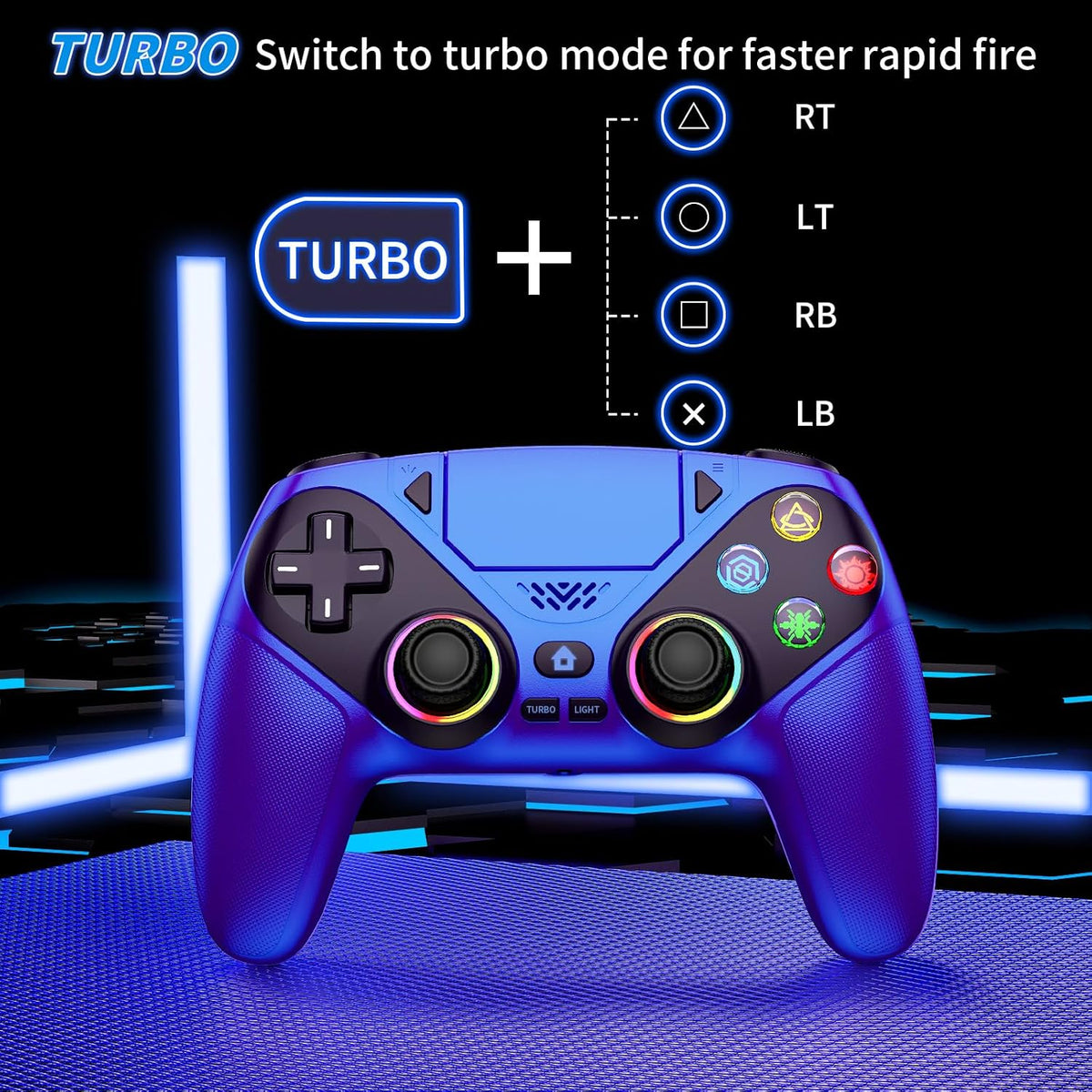Dinosoo RGB Wireless Controller for PS5/Pro/Slim/PC, with Back Paddles, Touchpad, Dual Vibration, 6-Axis Gyro, Macro, Turbo, Speaker & 3.5mm Audio