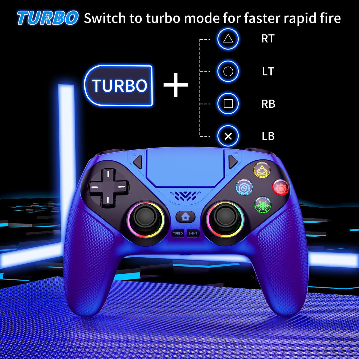 Dinosoo RGB Wireless Controller for PS5/Pro/Slim/PC, with Back Paddles, Touchpad, Dual Vibration, 6-Axis Gyro, Macro, Turbo, Speaker & 3.5mm Audio