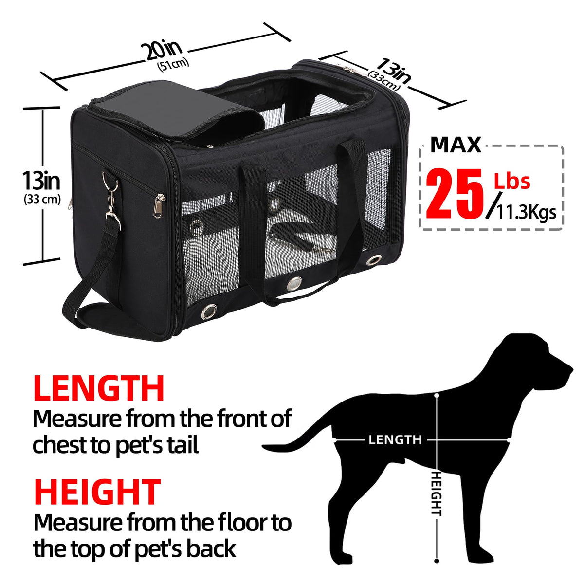 Dycietx Soft Sided Foldable Cat/Dog/Pet/Puppy Carrier Bag, Portable Pets Travel Carriers For Cats/Dogs With Shoulder Strap & Removable Mat, Durable Cat Basket of 17 lbs Airline Approved(Black, M)