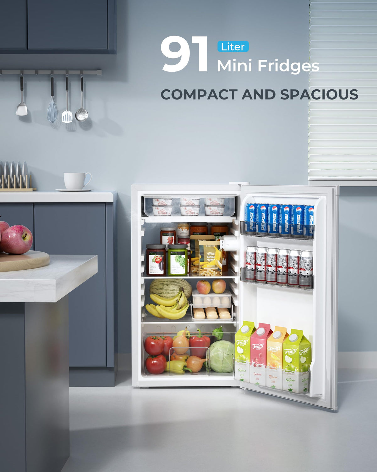 93L Under Counter Fridge, 38dB Ultra-Quiet Undercounter Mini Fridge, Black