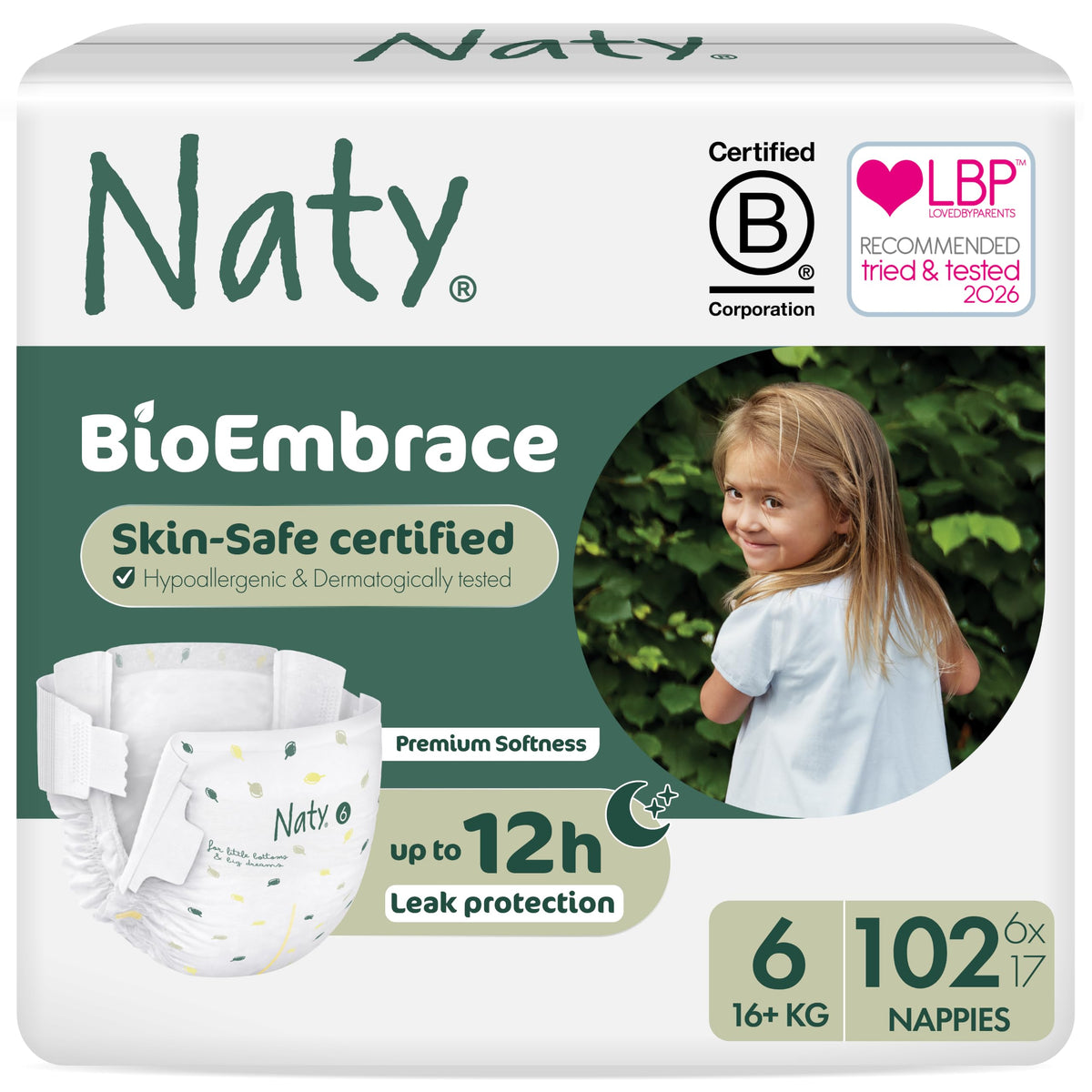 Naty BioEmbrace Newborn Nappies, Sensitive Skin, Size 2 (3–6kg), 33 Count