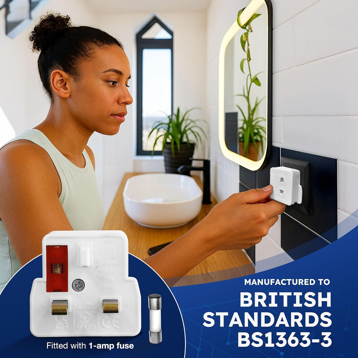 Desiretech Shaver Adaptor 1 Pack, 2 Pin to 3 Pin UK Plug Converter, 1A 250V, Compact Travel Adaptor for Electric Shavers & Toothbrushes, CE Certified, White