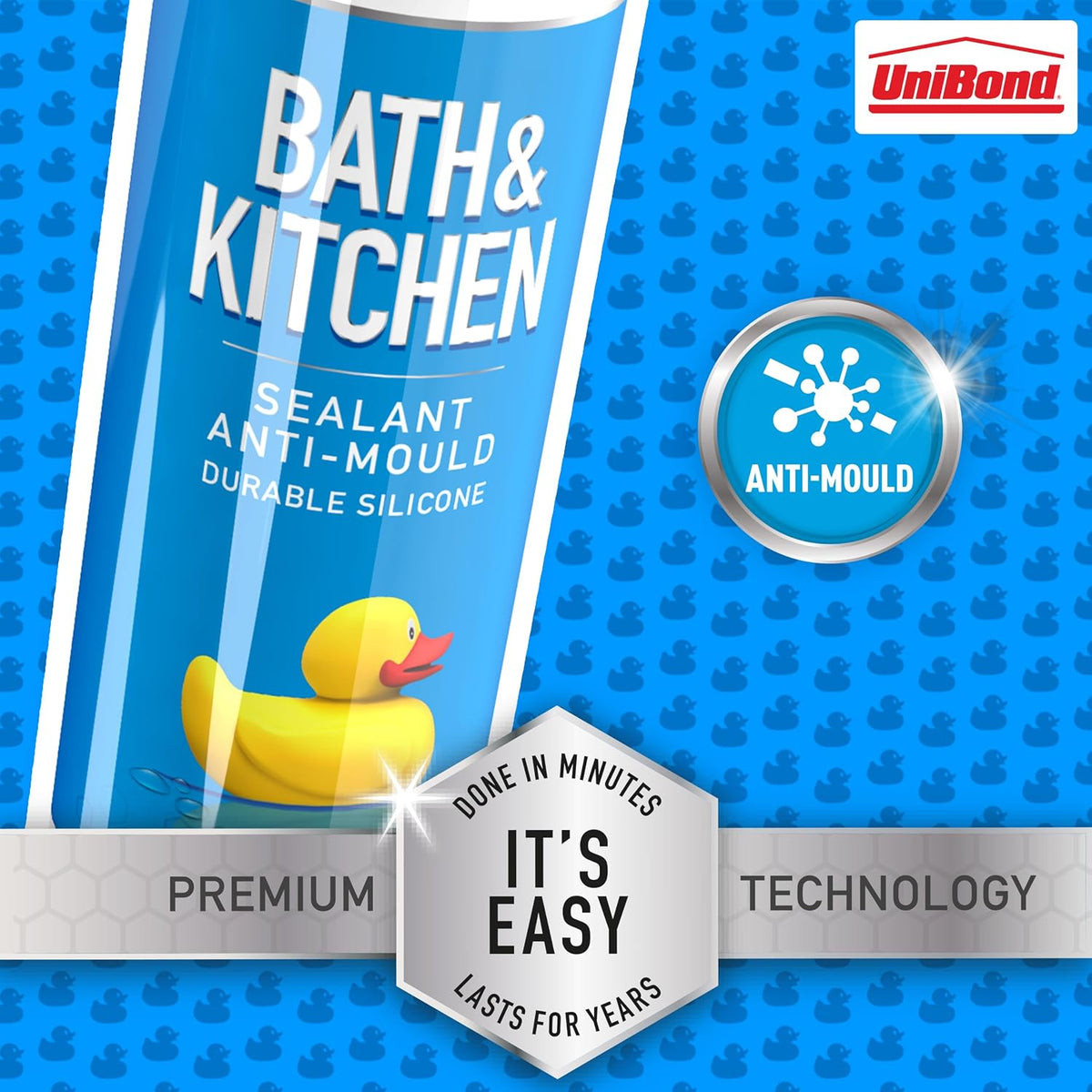 UniBond Bath & Kitchen Sealant, Mould Resistant White Silicone, 1 x 104 g