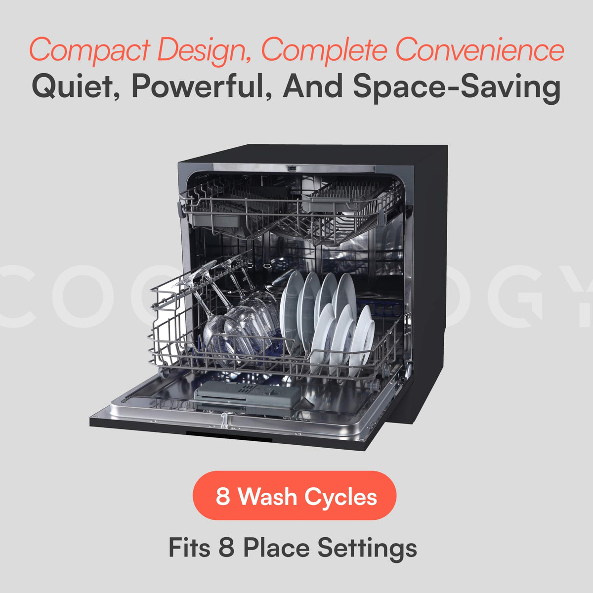 Cookology Mini Countertop Dishwasher - 8 Place Settings - Silver