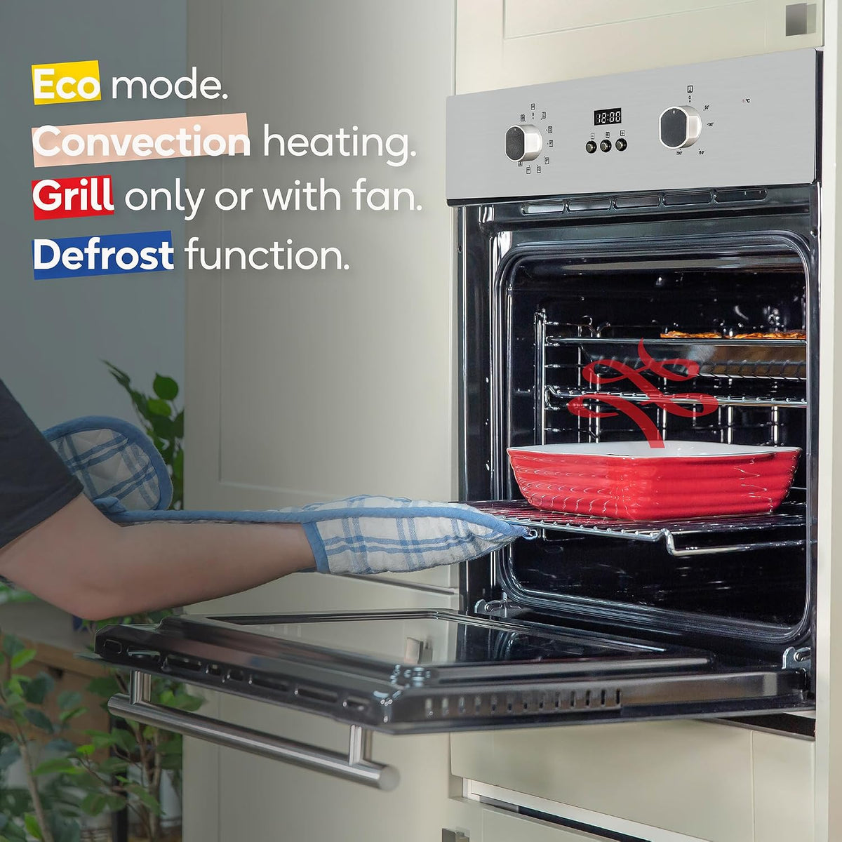 Russell Hobbs Built-in Multifunctional Electric Fan-Assisted Oven 70L in Black with 10 Functions, Double-Glazed Door, A Energy Rating, Grill Function, LED Clock & Timer, Easy-Clean Interior, RHEO7011B