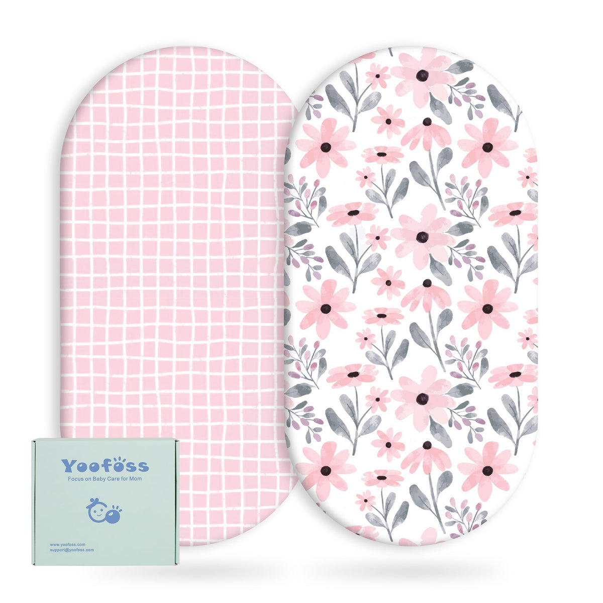Yoofoss Moses Basket Sheets 41 x 84 cm, Fitted Soft & Breathable Microfiber Pram Sheet for Newborn Baby Boy and Girl, Crib Bassinet Mattress Protector Snuzpod Bedside 2 Pack