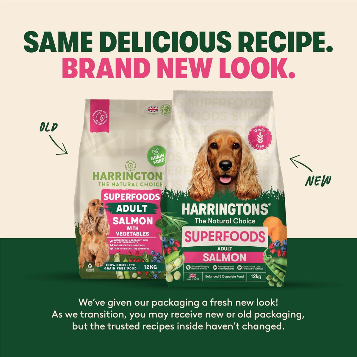 Harringtons Superfoods Complete Grain Free Dry Adult Dog Food Salmon with Veg 12kg - Made with All Natural Ingredients (Packaging may vary)