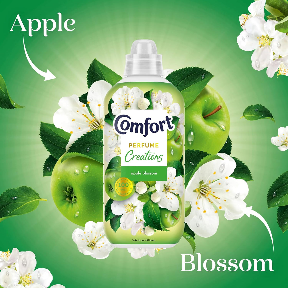 Comfort Perfume Creations Apple Blossom Fabric Conditioner Softener with Motion-Activated Fragrance Technology 100 Days of Freshness 48 washes (1.44 L)